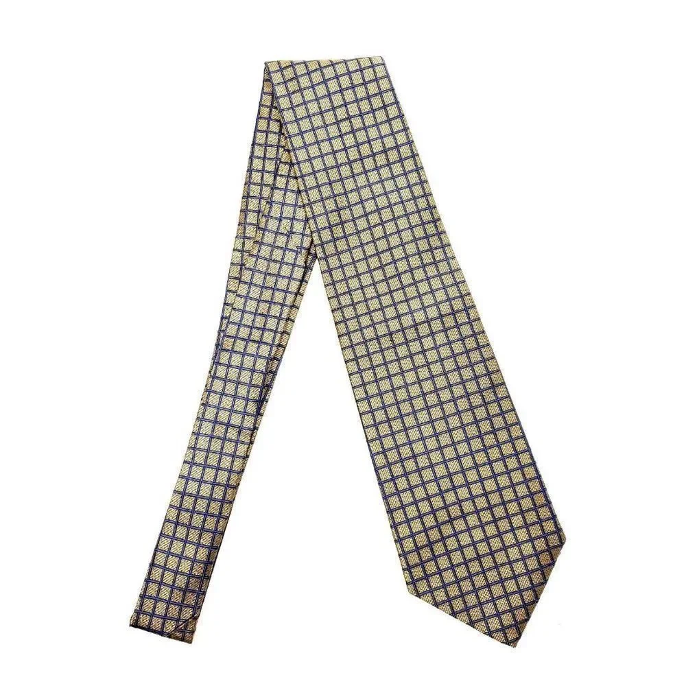 Lands End‎ Silk Tie Gold Blue Woven Geometric USA